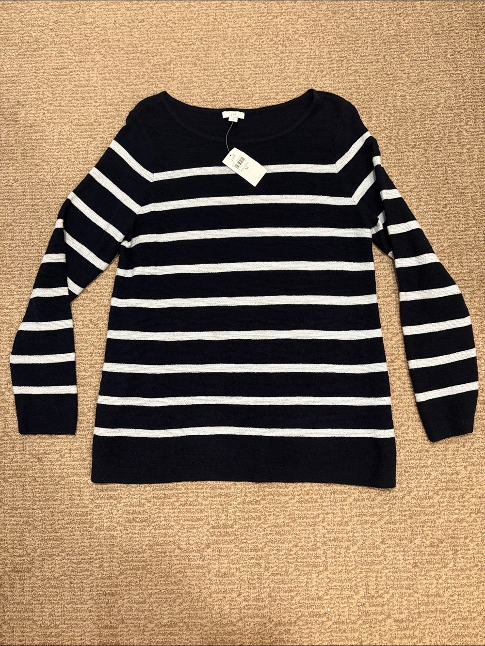 J. Jill Navy and White Striped Scoopneck Sweater